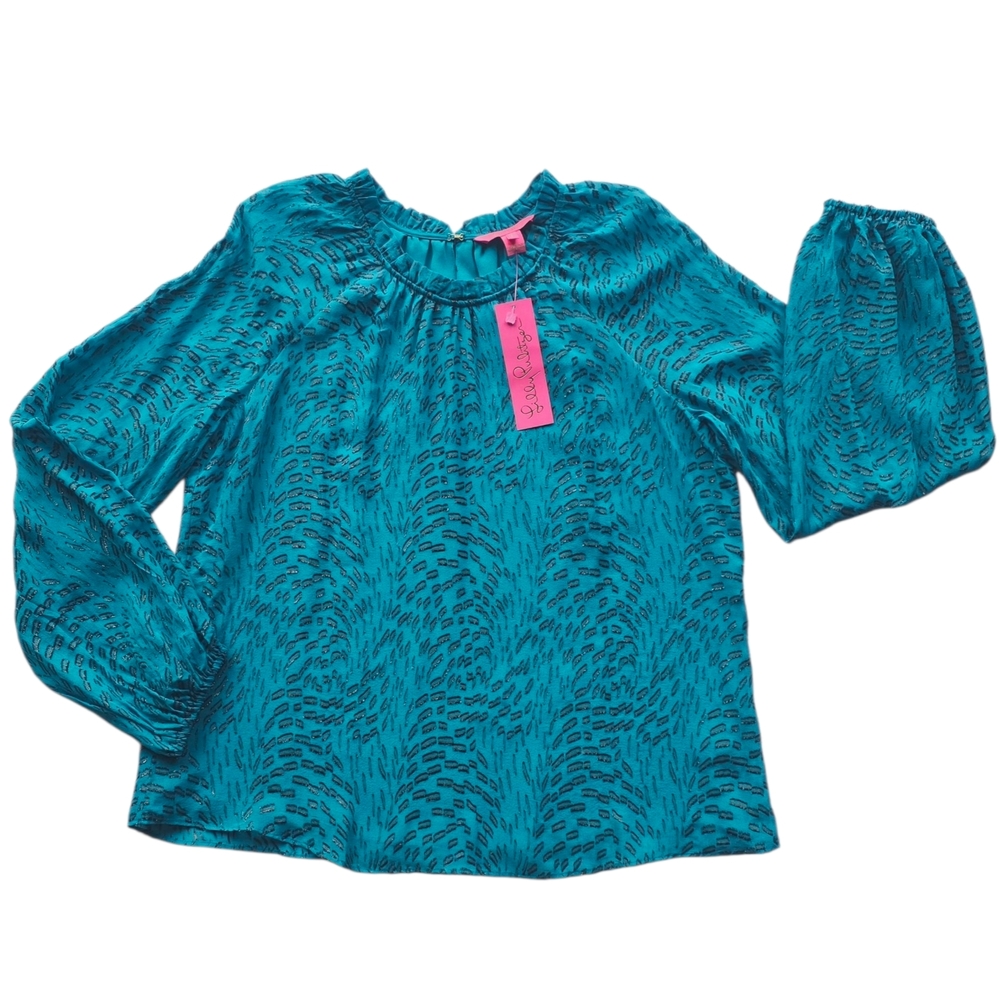 Caline Silk Top - Teal Bay Silk Swirl Clip